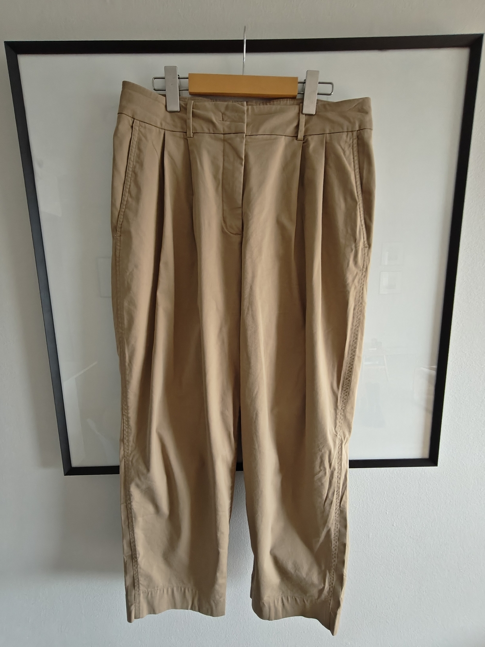Kit and Ace Khaki Pleated Straight-Leg Trousers